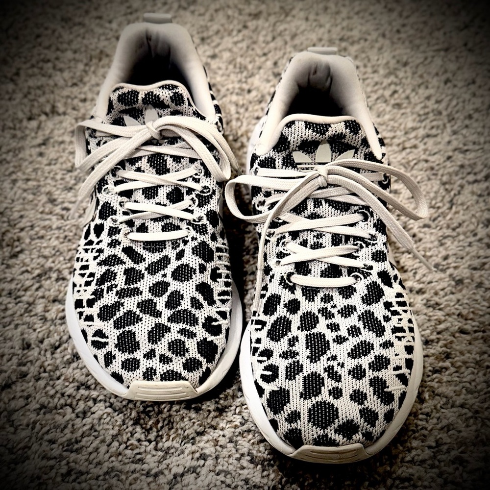 Adidas Black and White Leopard Print Sneakers